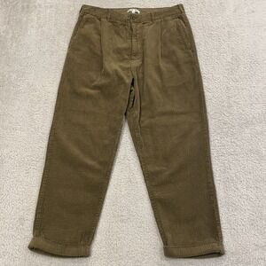 Alex Mill Pleated Cuffed Corduroy Pants Mens 33x24 Olive Wide Wale Cropped